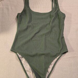 Victoria Secret PINK Green One Piece Swimsuit Swim Suit High Cut Sexy Plunge GUC